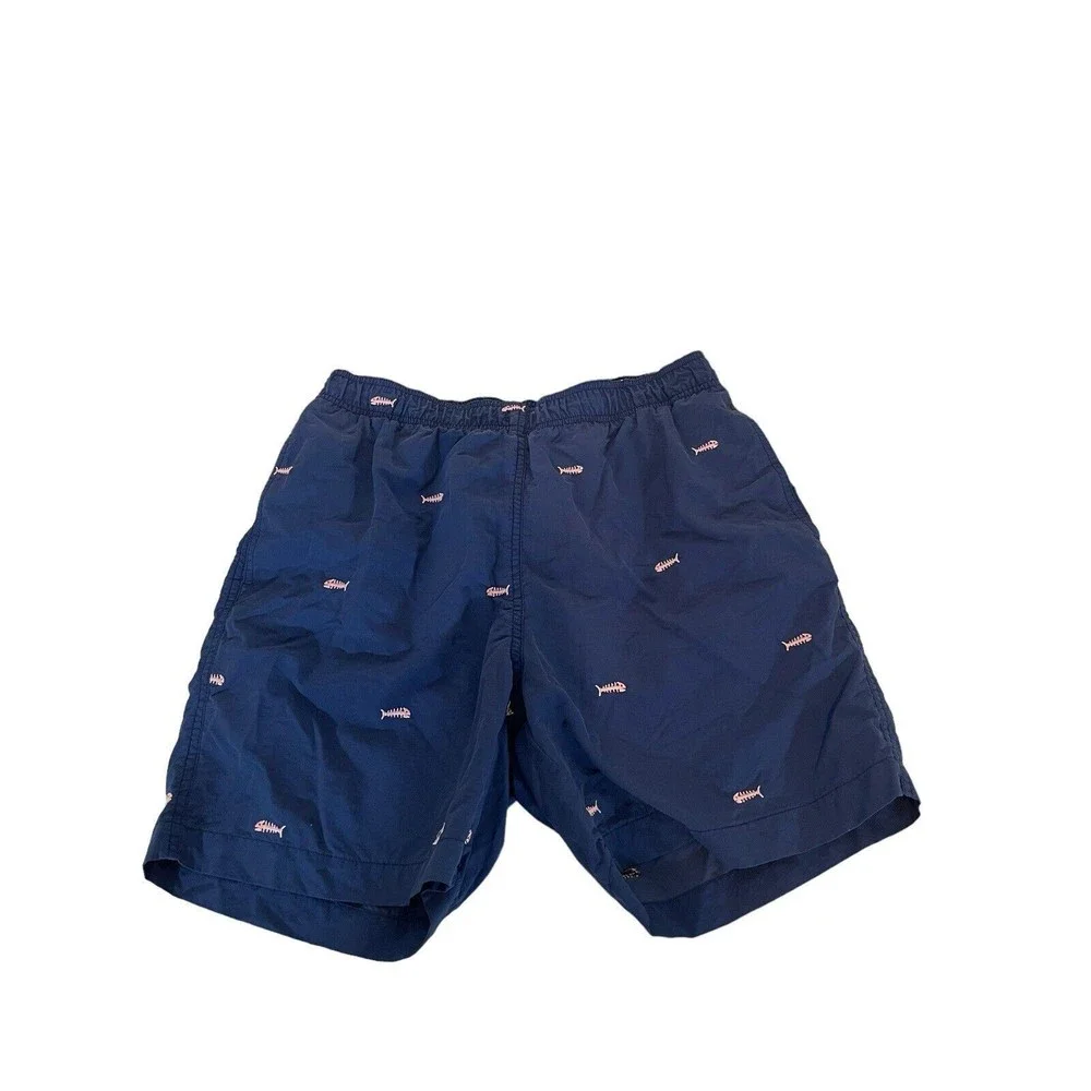 J Mclaughlin Mens Gingham Blue Fish Fishes Swim Trunks Suit Bathing Size S RARE‎